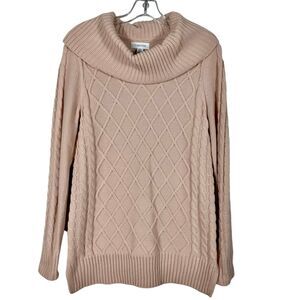 Calvin Klein Womens Sweater Sz Small Light Pink Cowl Neck Cable Knit Tunic  EUC